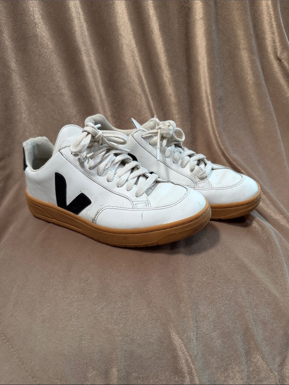 Veja Men's White Sneakers with Black V and Gum Sole